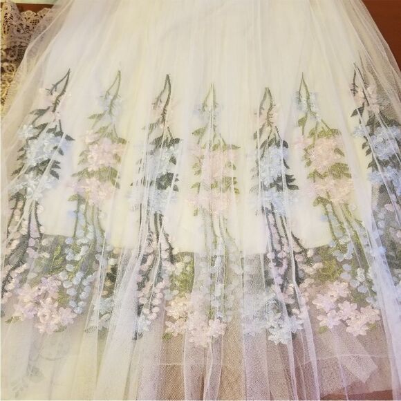 Moon Collection Off White Embroidered Boho Cottage Core Tulle Skirt - Picture 2 of 12